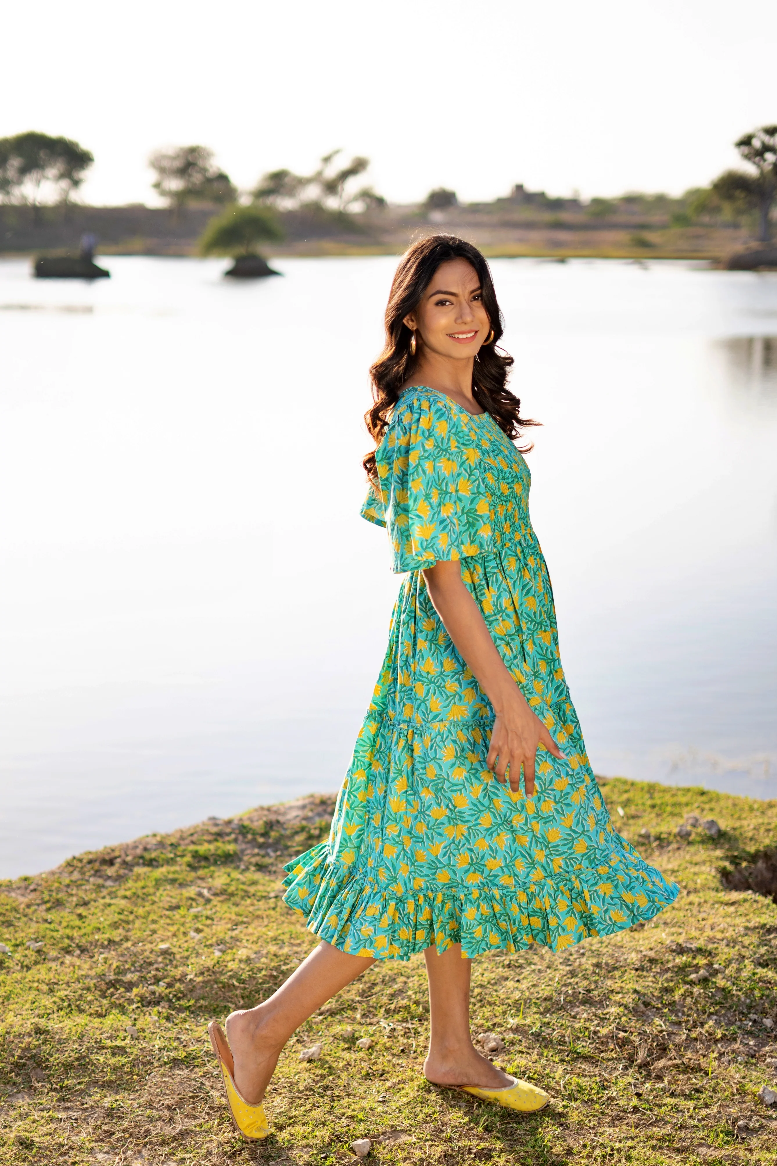 Sea Green ‘Serene’ Tiered Cotton Dress - Image 6