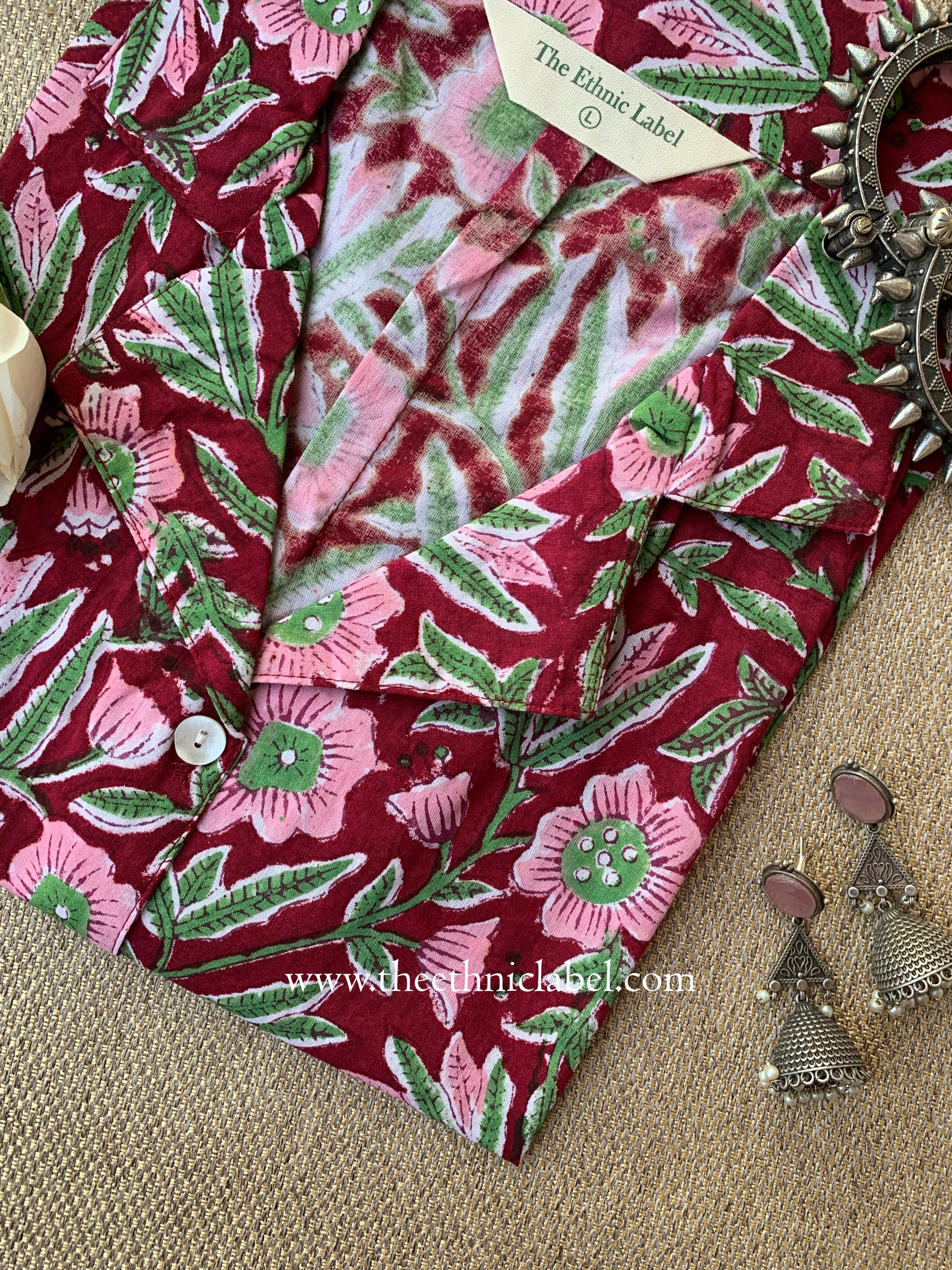 "Rhea" Hand Block Printed Cotton Shirt - Image 3