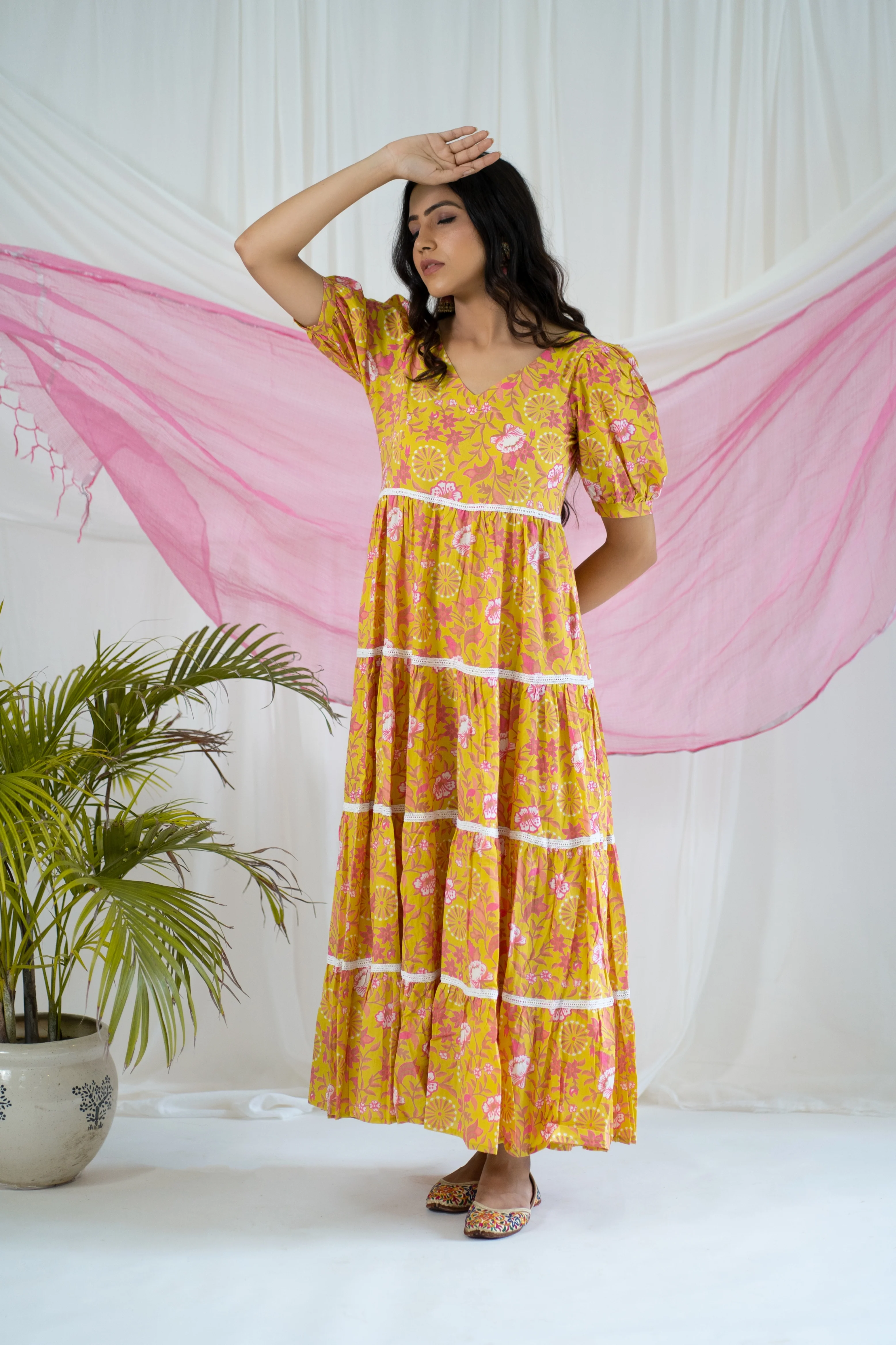 "Sunshine" Flora Hand Block Printed Dress - Image 7