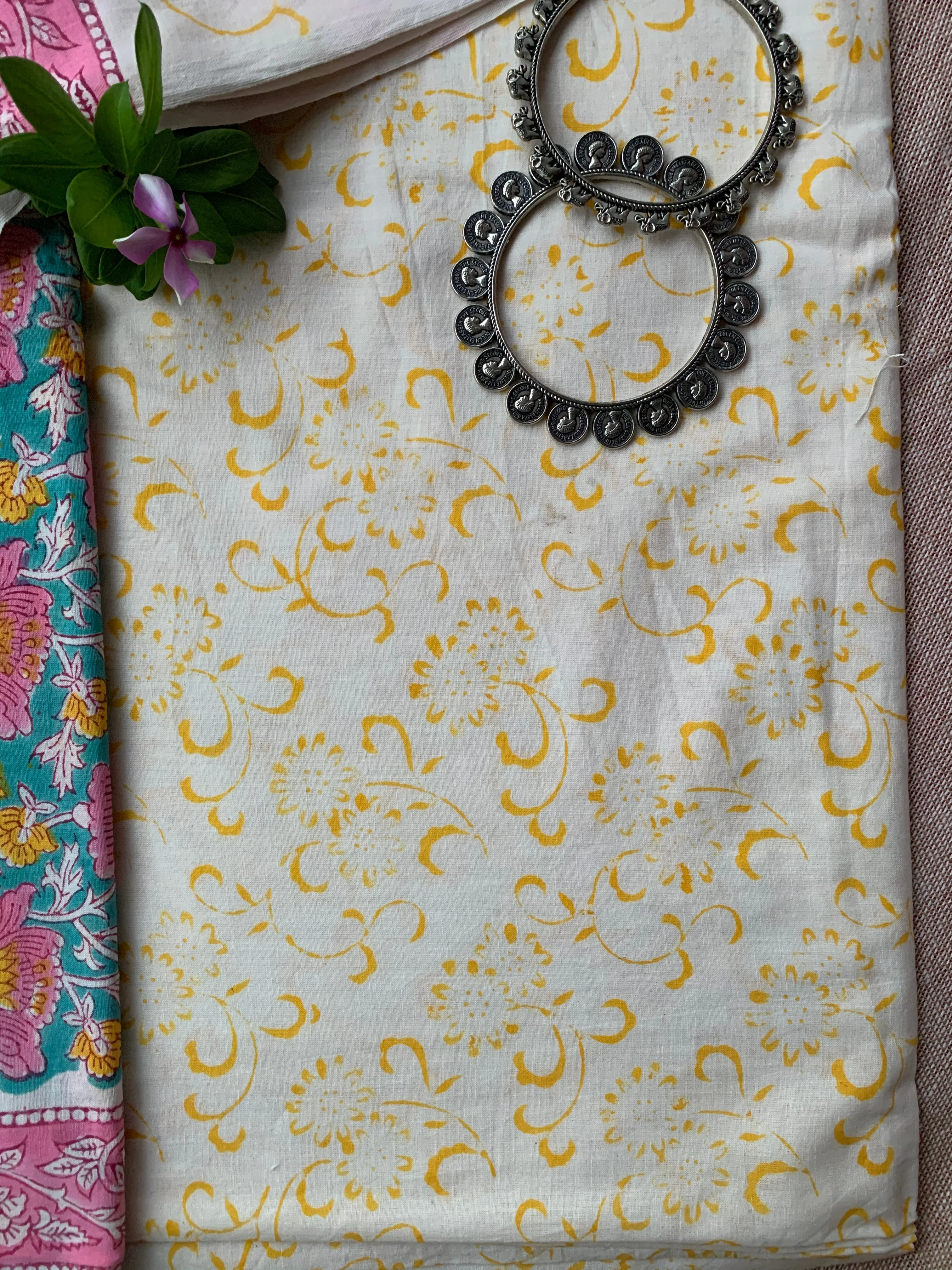 Vibrant Blue-Pink Unstitched Suit Set with Dupatta - Image 3