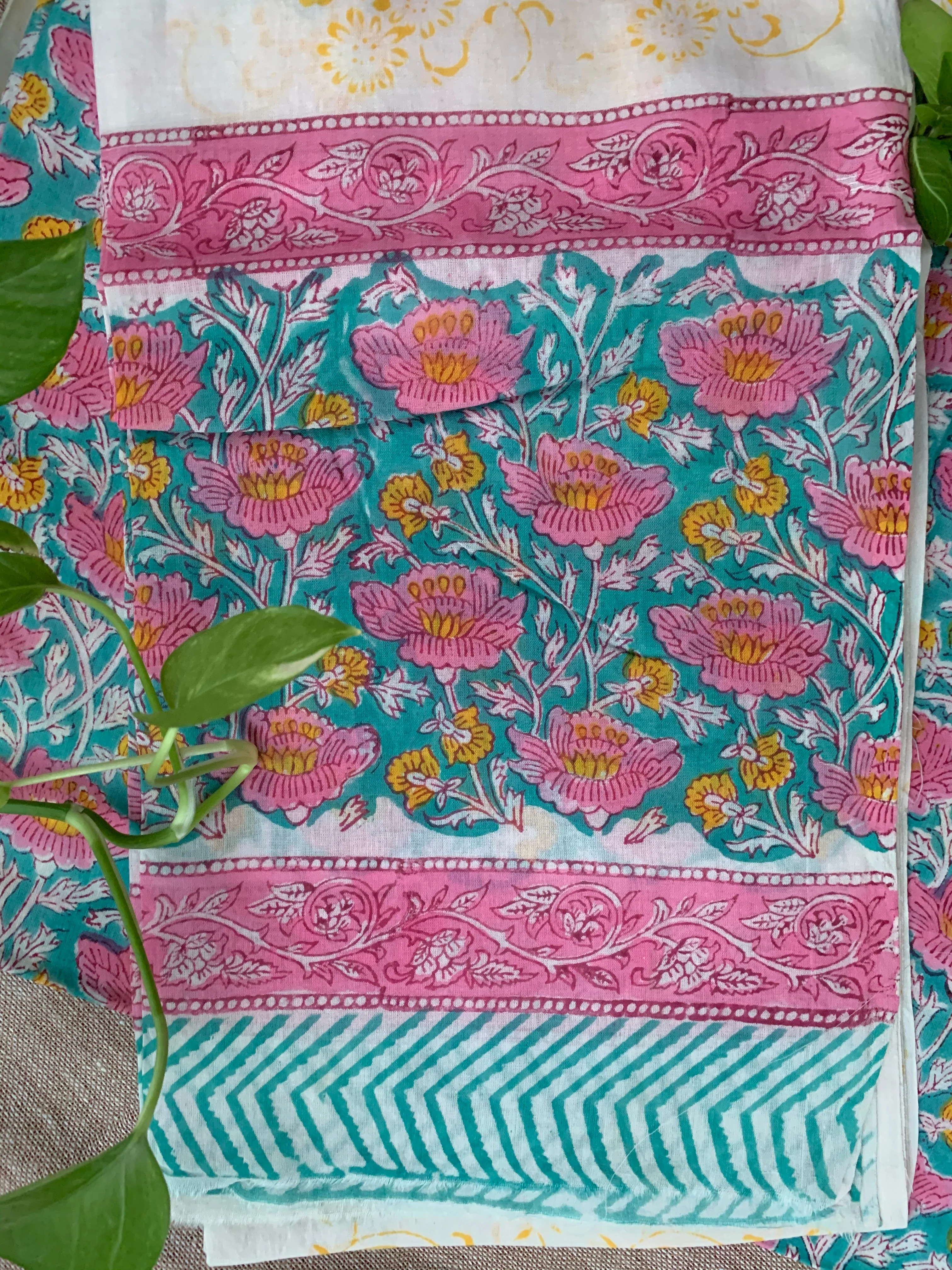 Vibrant Blue-Pink Unstitched Suit Set with Dupatta - Image 4