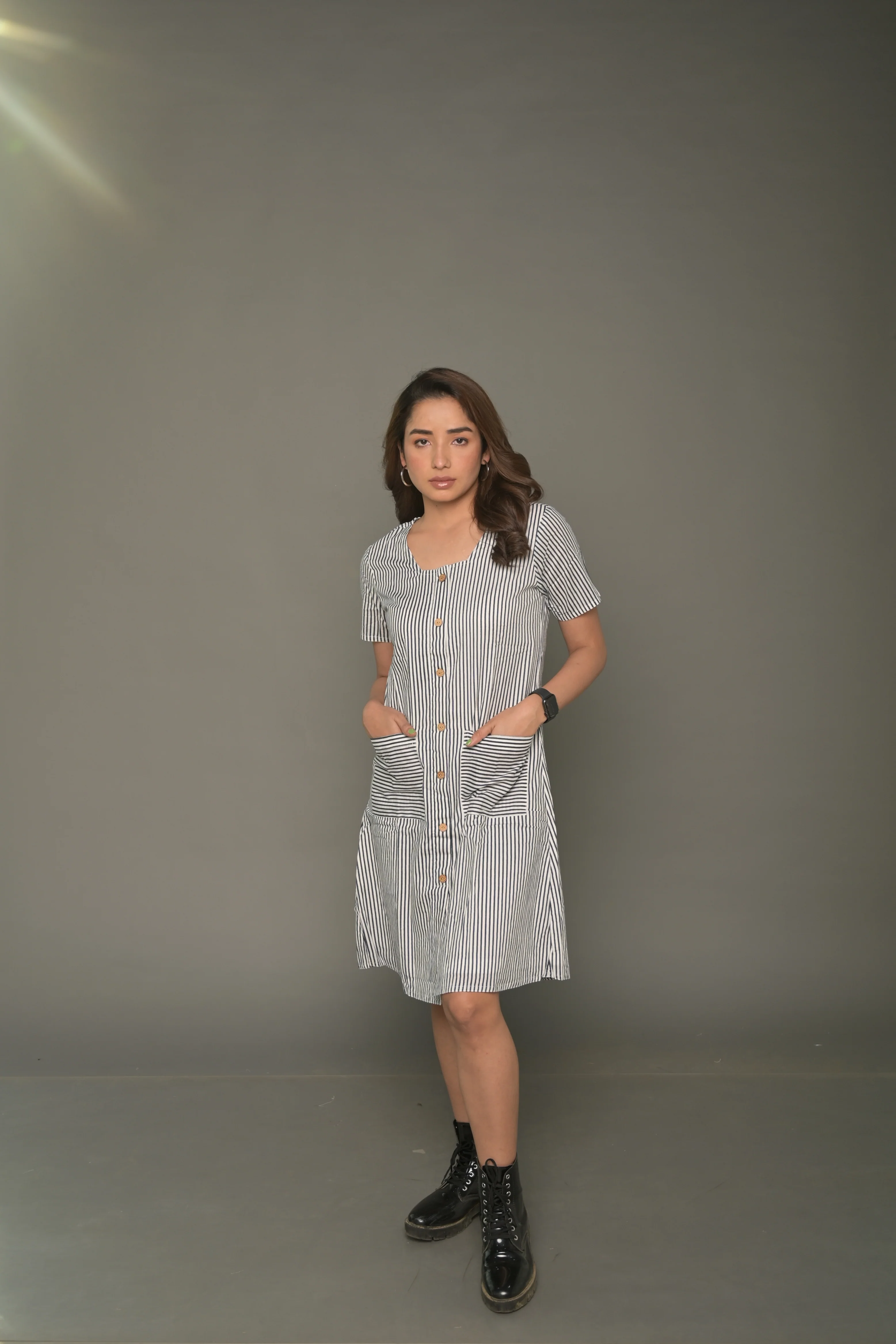 White & Black 'Brilliant' Striped Cotton Dress - Image 3