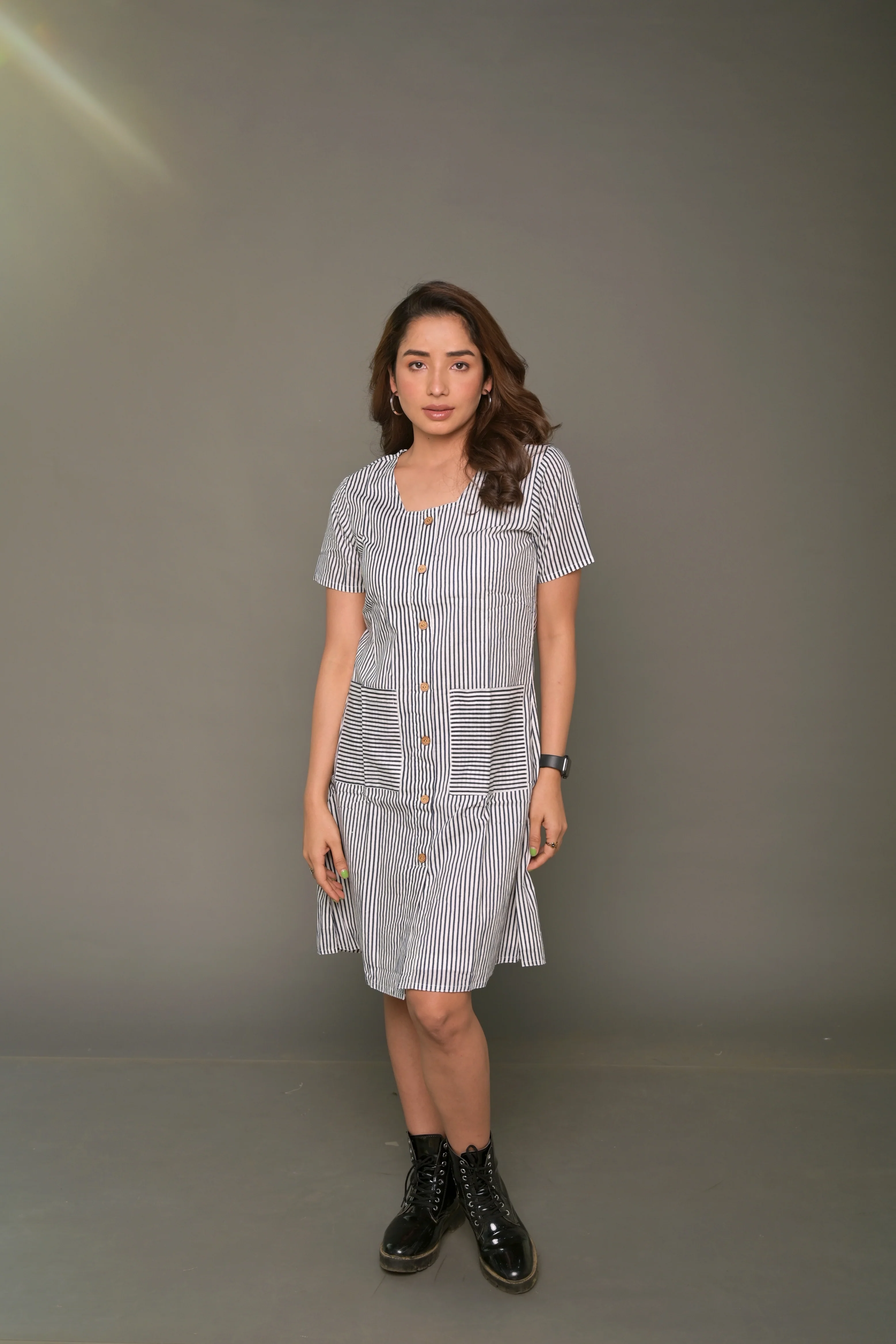 White & Black 'Brilliant' Striped Cotton Dress - Image 4