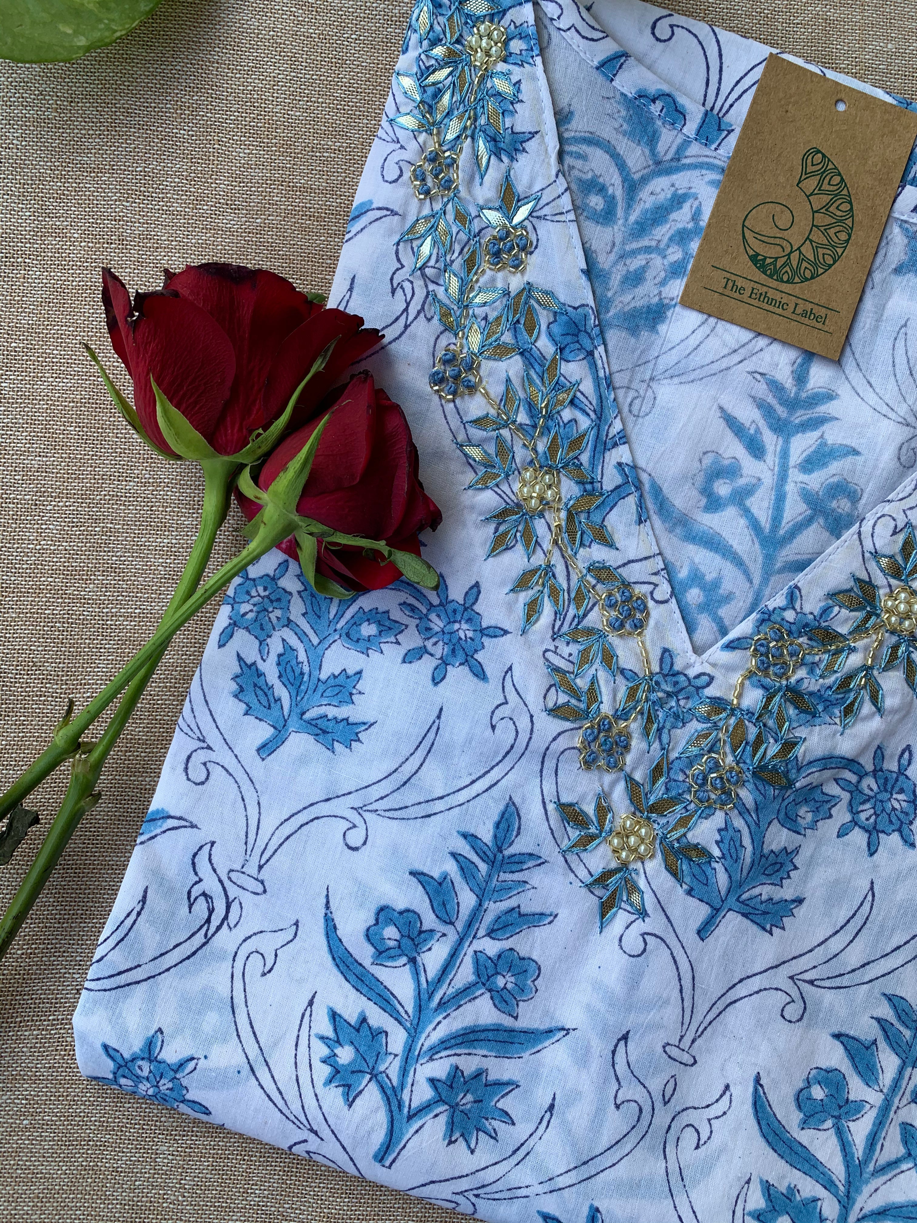 "Chand" Hand Work Embellished Cotton kurta - S - Image 3