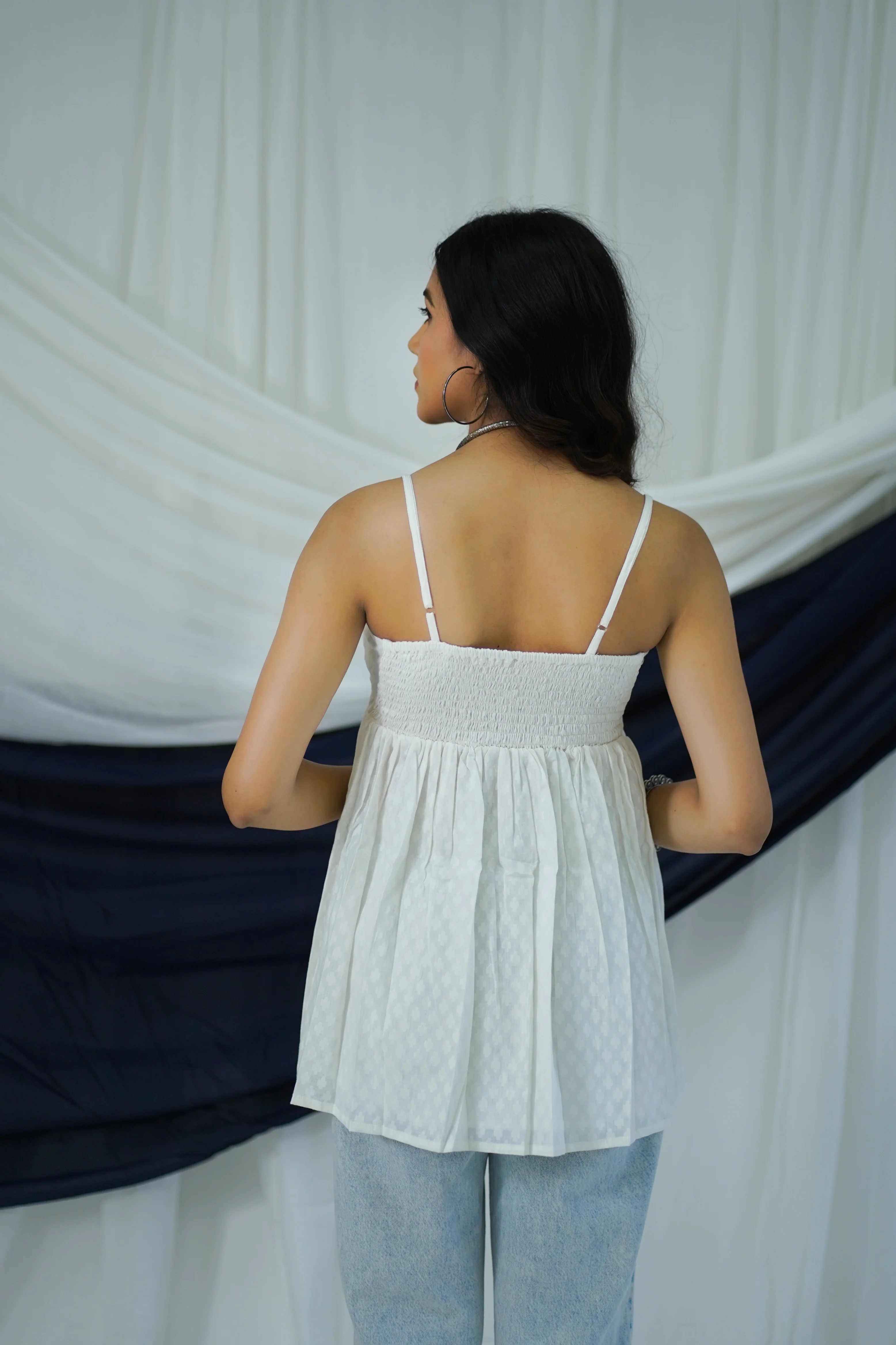 White Cotton Striped Top- XS - Image 3