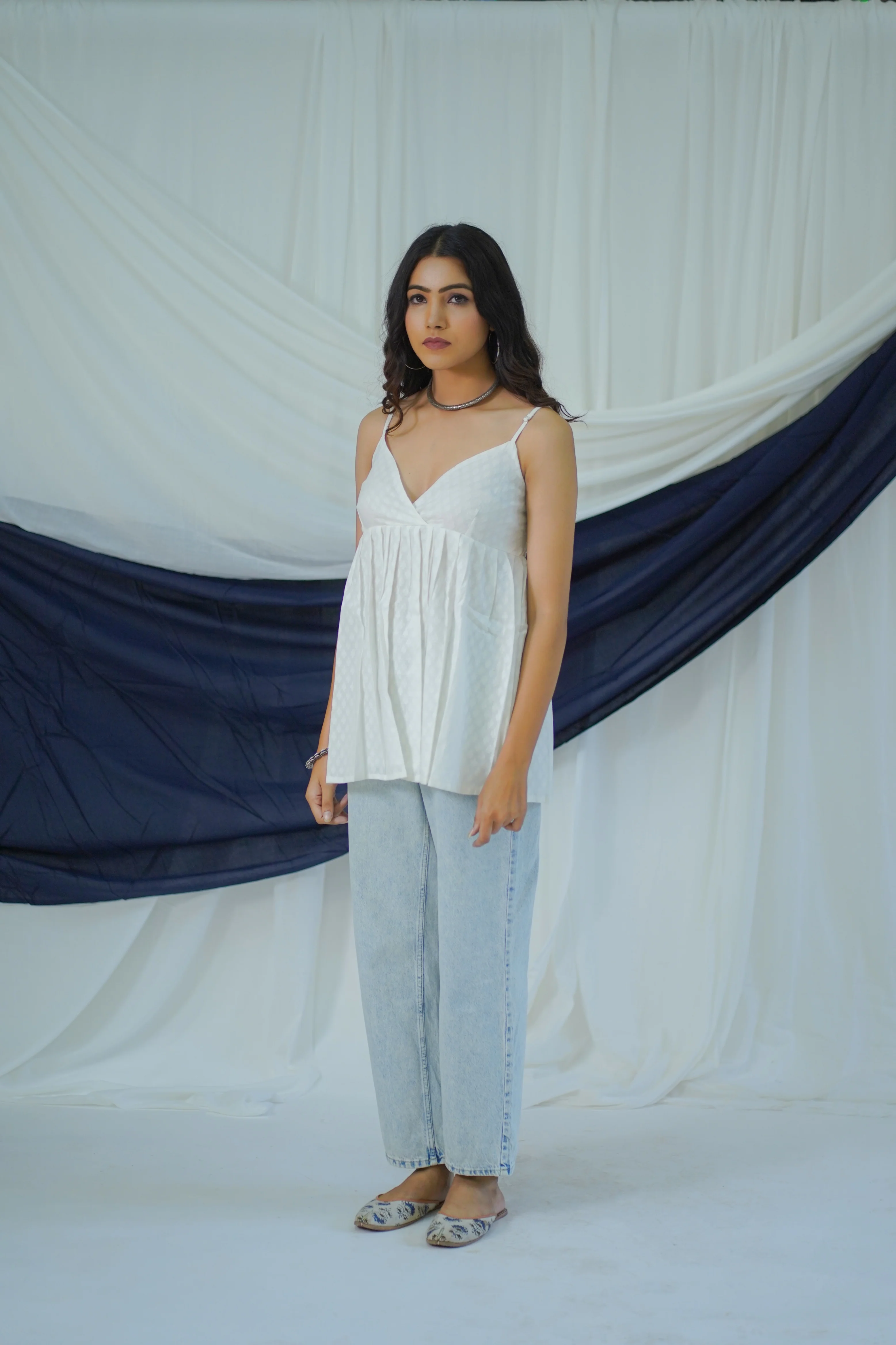 White Cotton Striped Top- XS - Image 4