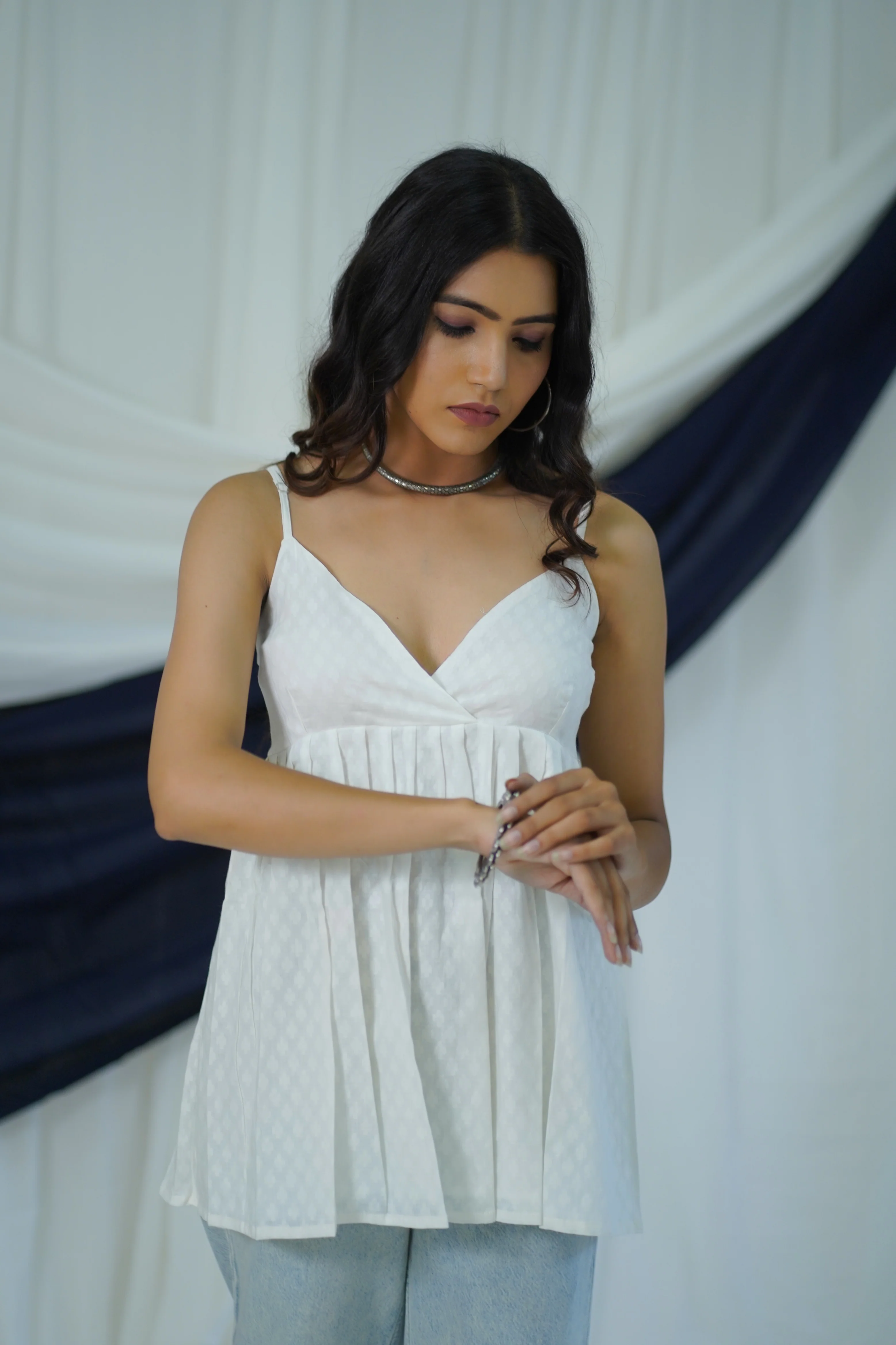 White Cotton Striped Top- XS - Image 5