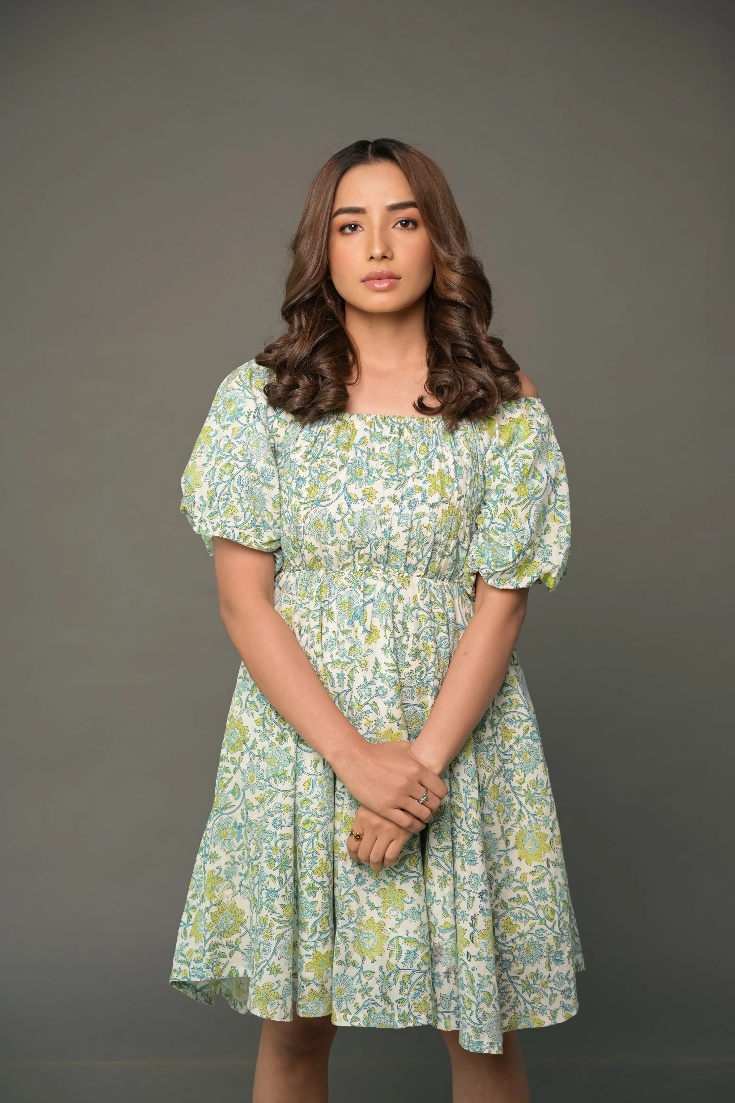 White Floral 'Fairytale' Hand Block Printed Cotton Dress - Image 3