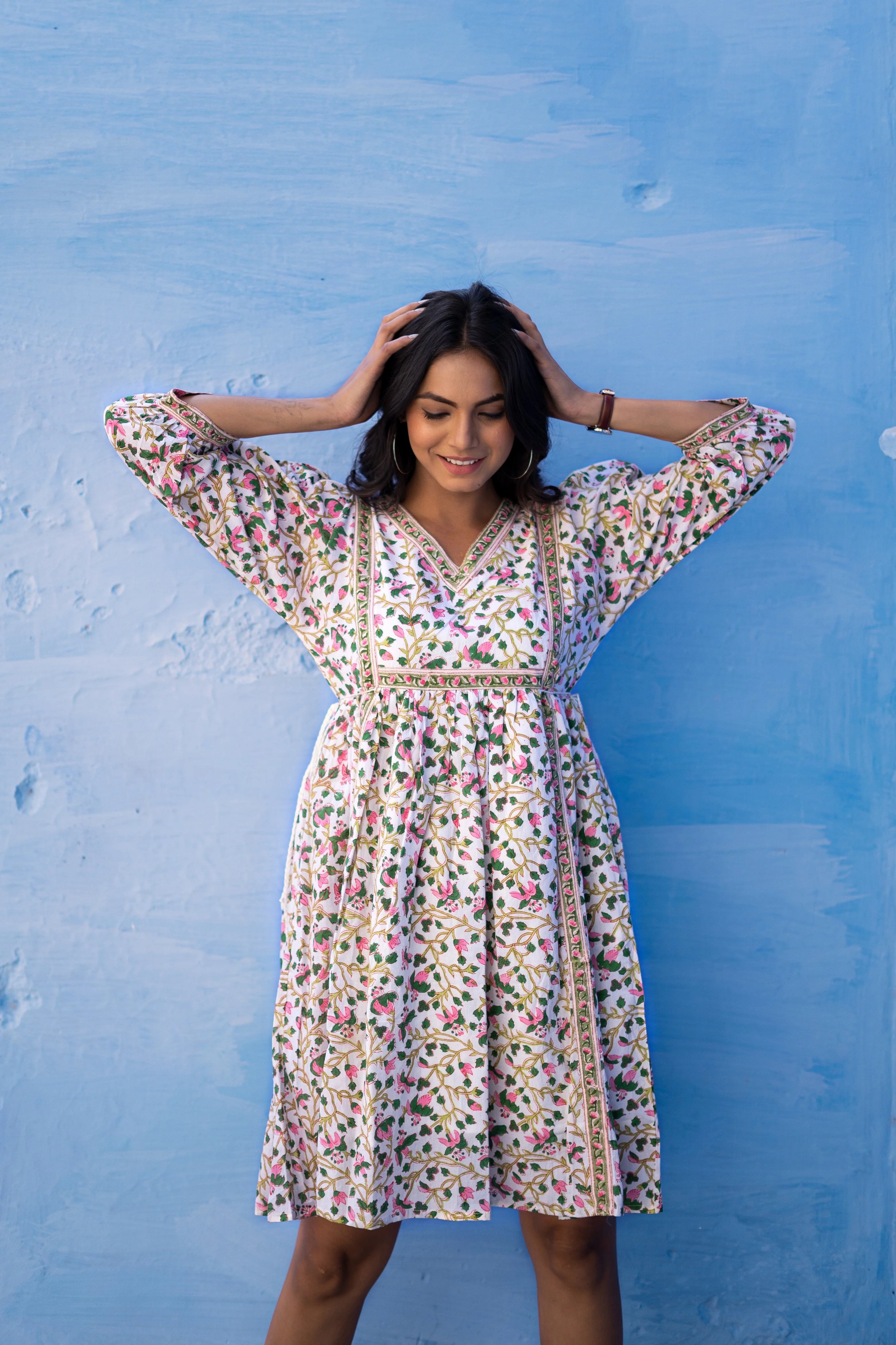 White Mughal ‘Marvel’ Hand Block Printed Cotton Dress - L - Image 4