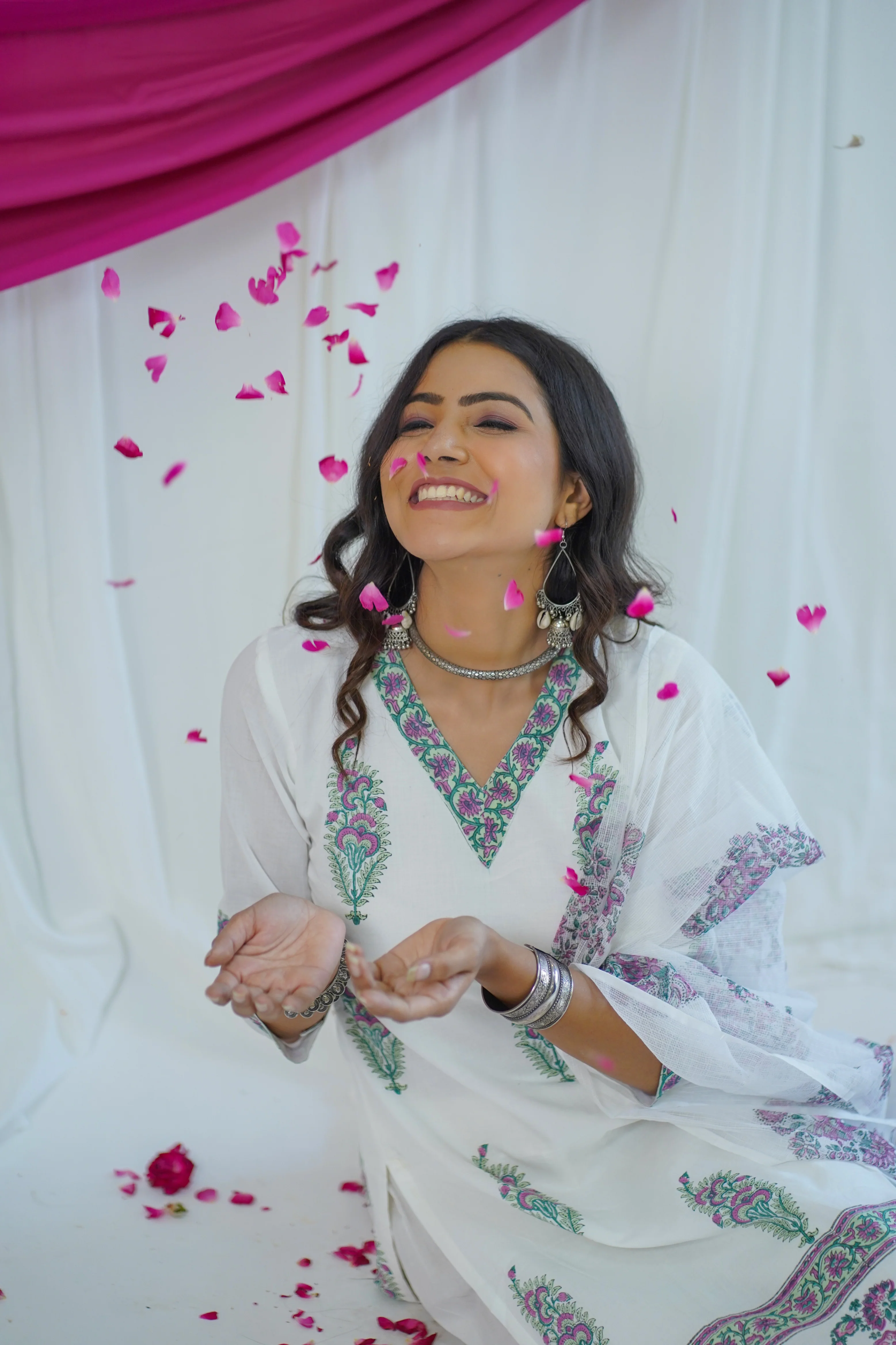 White 'Noori' Mughal Hand Block Printed Cotton Kurta Set with Dupatta - Image 4