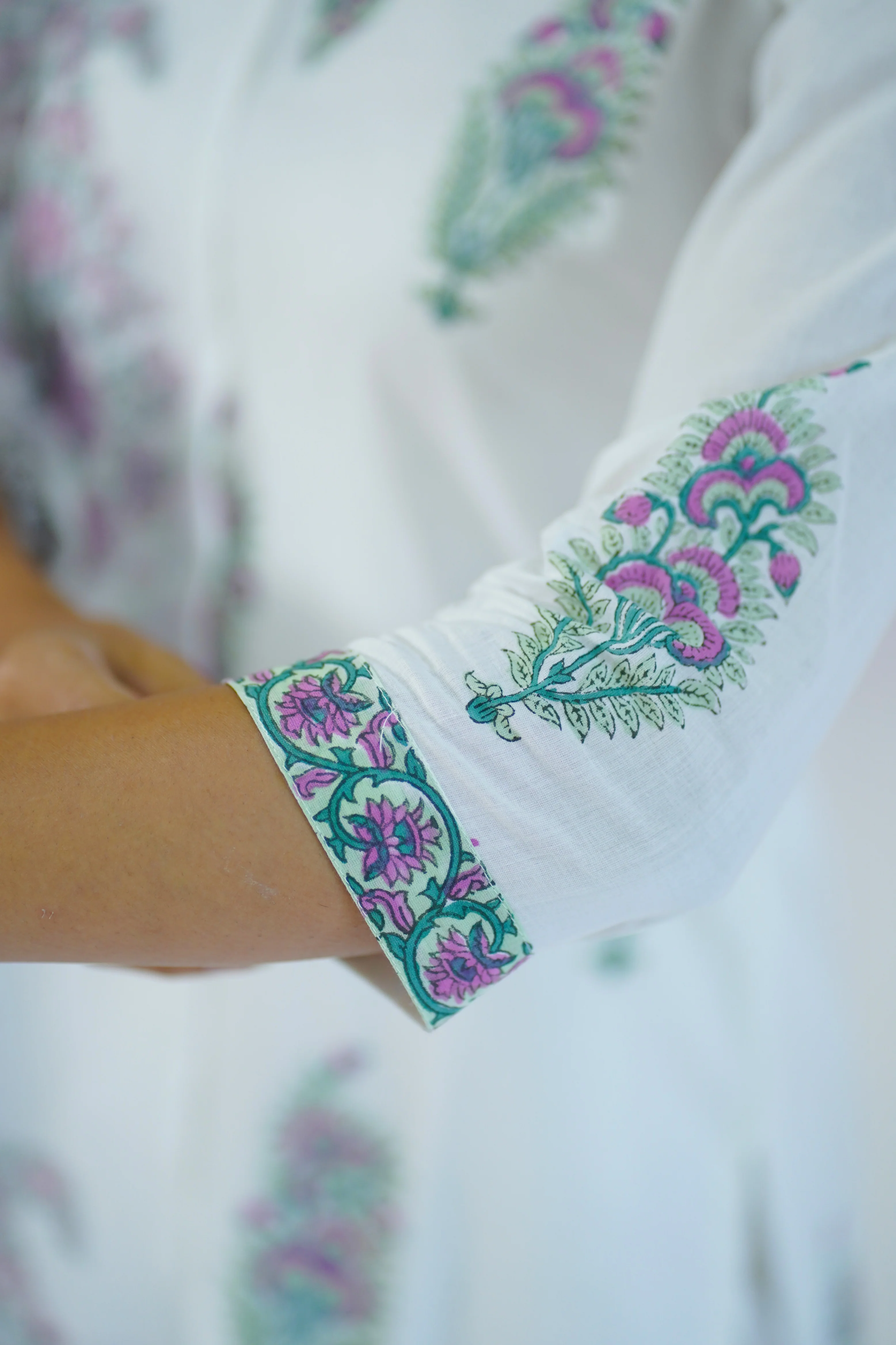 White 'Noori' Mughal Hand Block Printed Cotton Kurta Set with Dupatta - Image 7