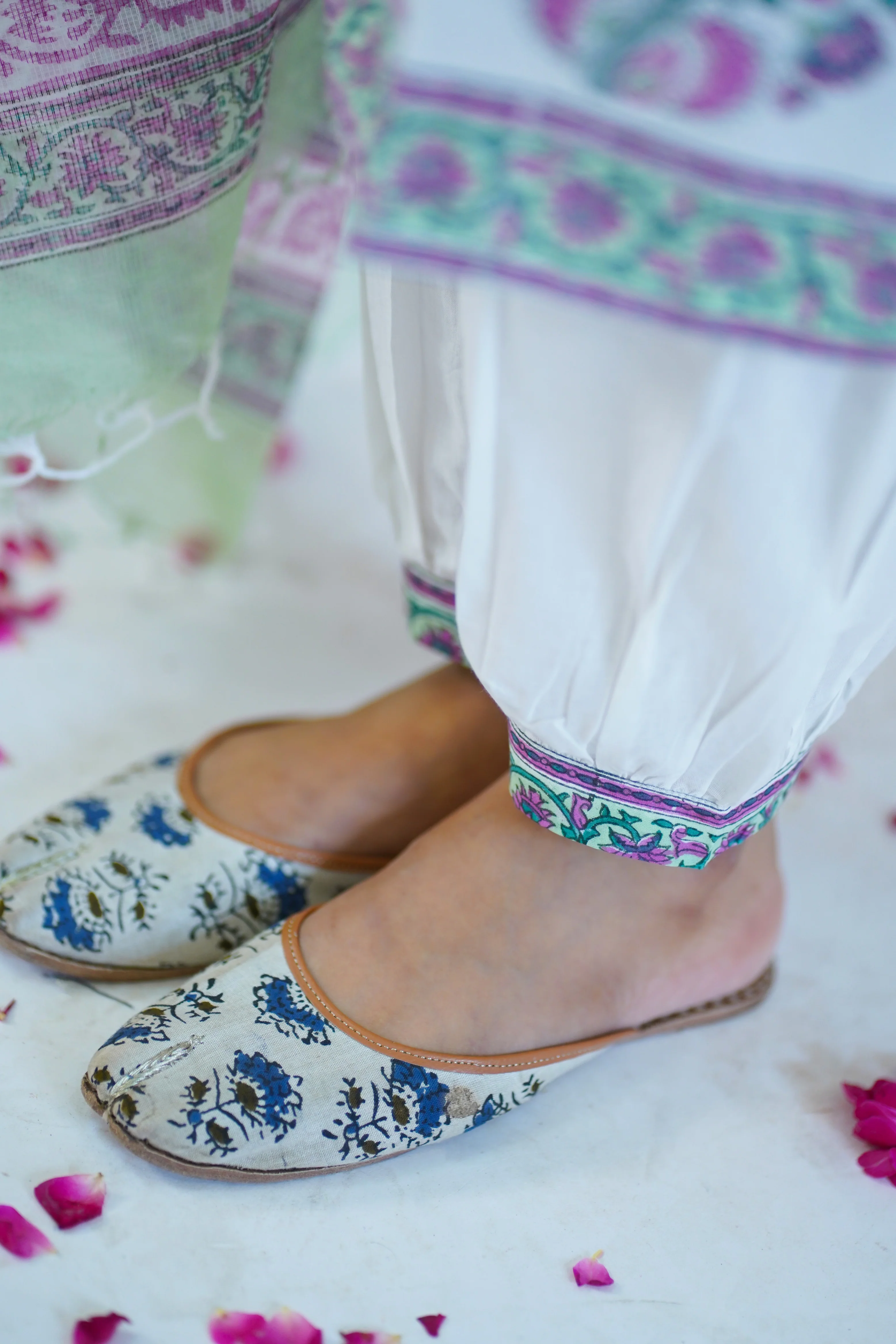 White 'Noori' Mughal Hand Block Printed Cotton Kurta Set with Dupatta - Image 8