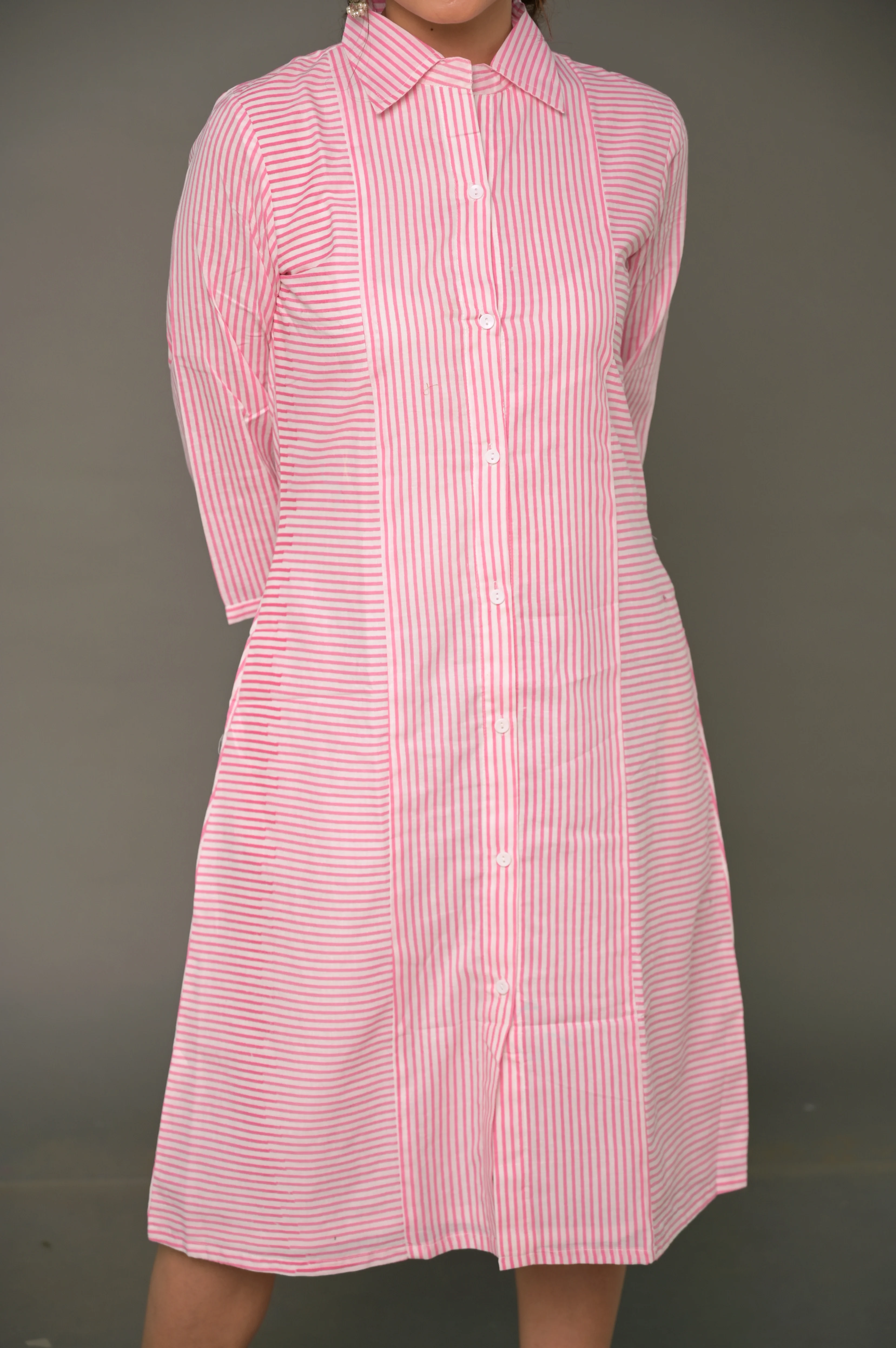 White & Pink 'Sassy' Cotton Shirt Dress - Image 3