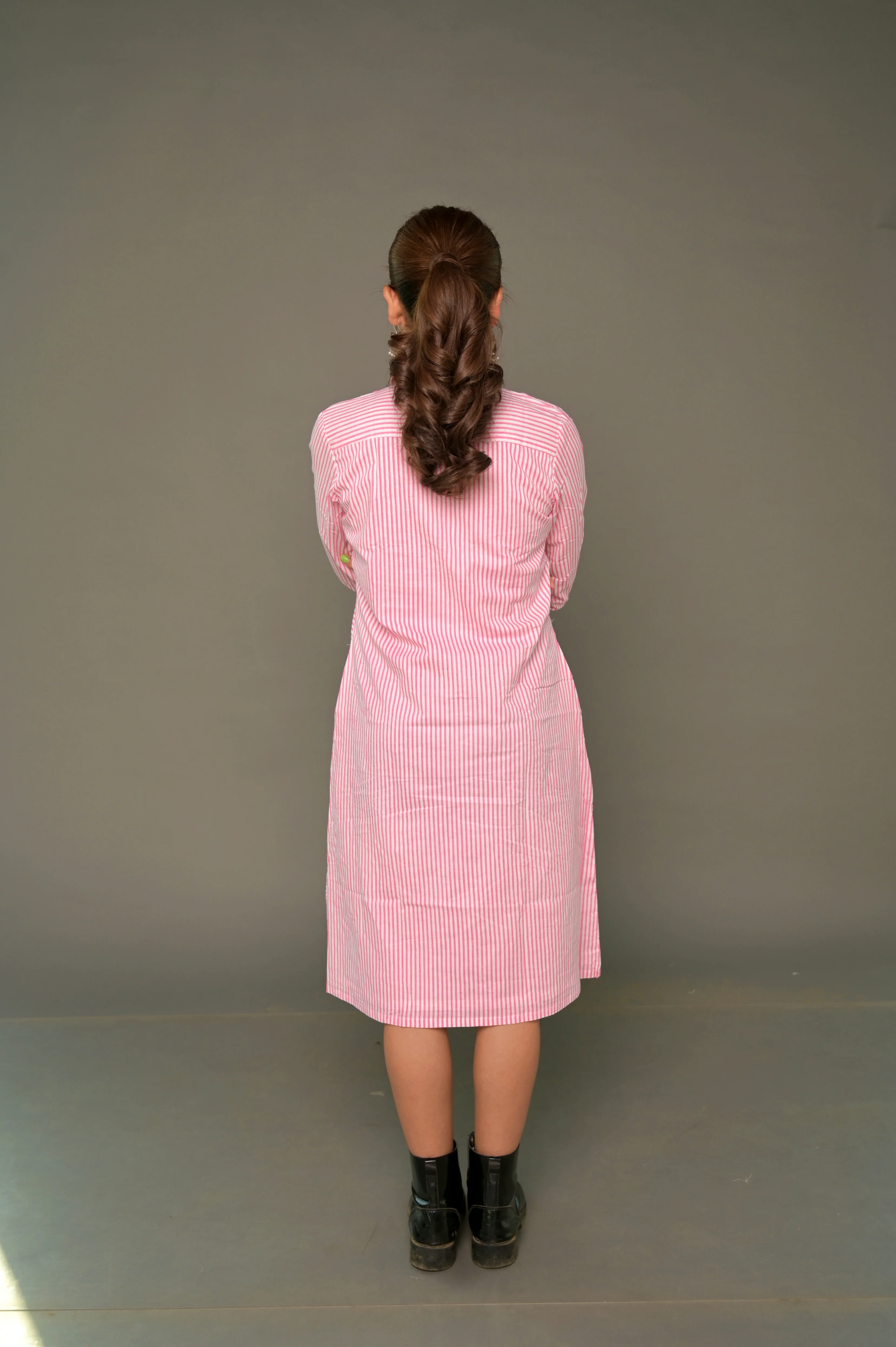 White & Pink 'Sassy' Cotton Shirt Dress - Image 7