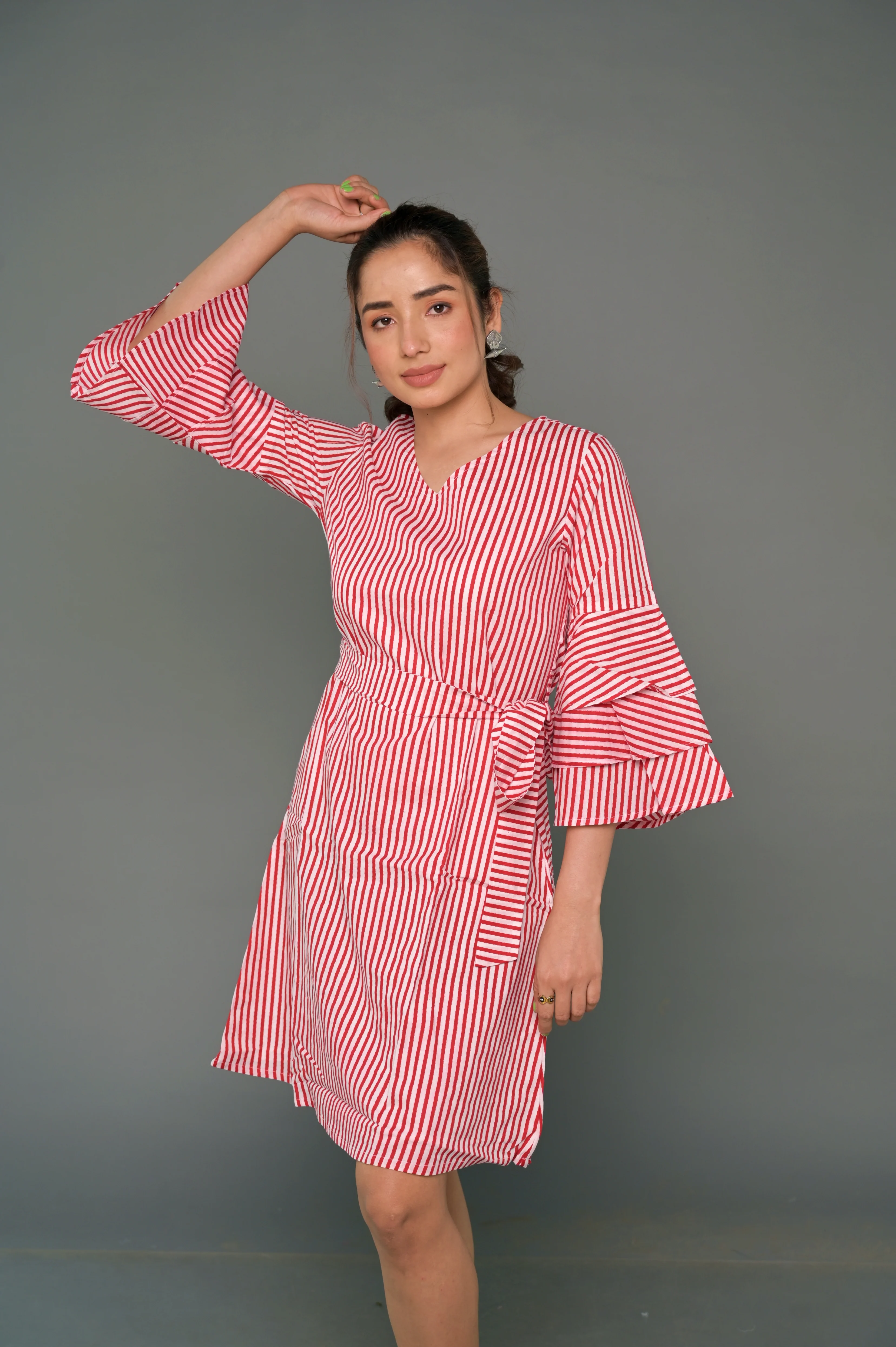 White & Red 'Spectacular' Striped Cotton Dress - Image 4