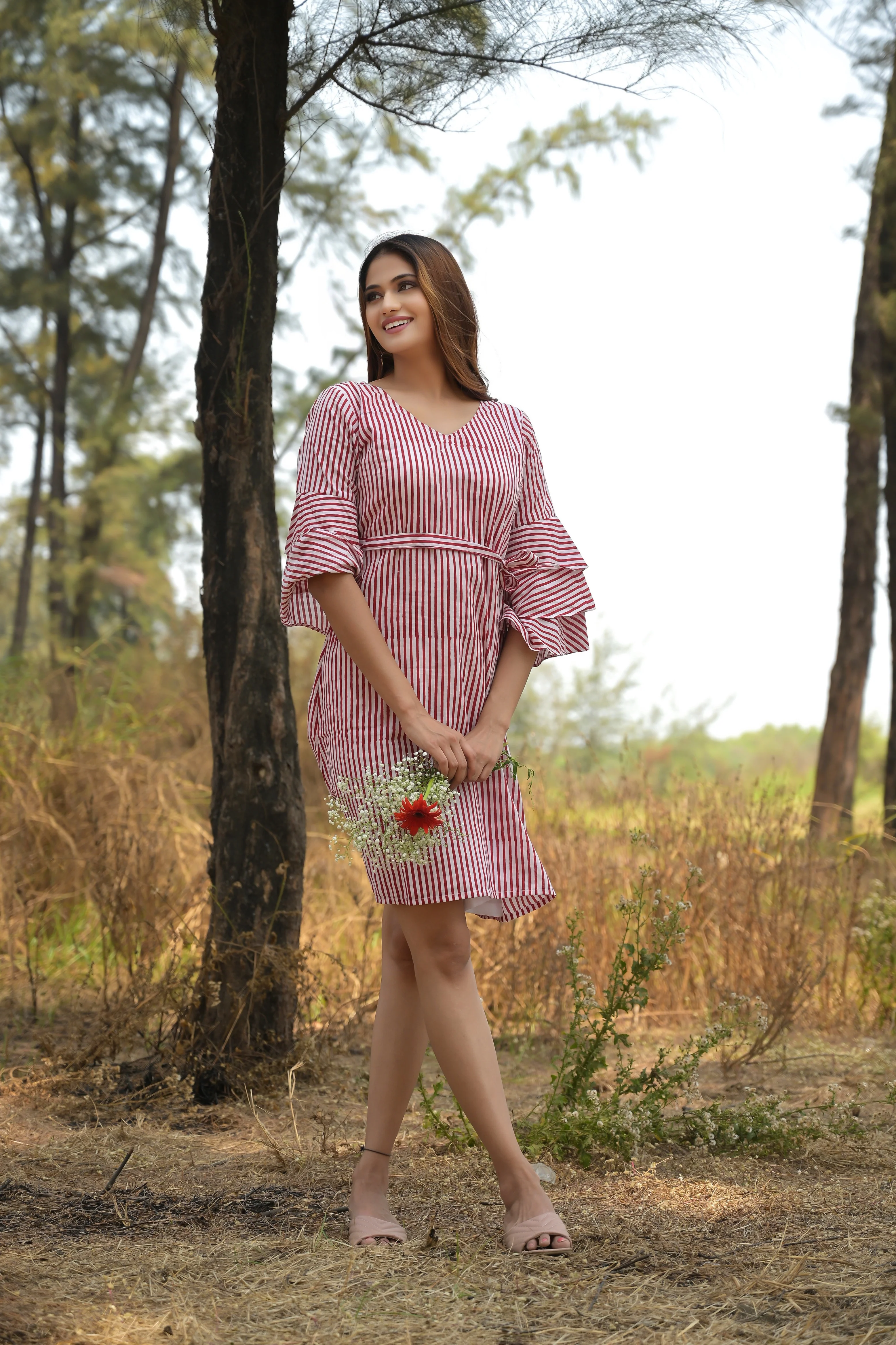 White & Red 'Spectacular' Striped Cotton Dress - Image 7