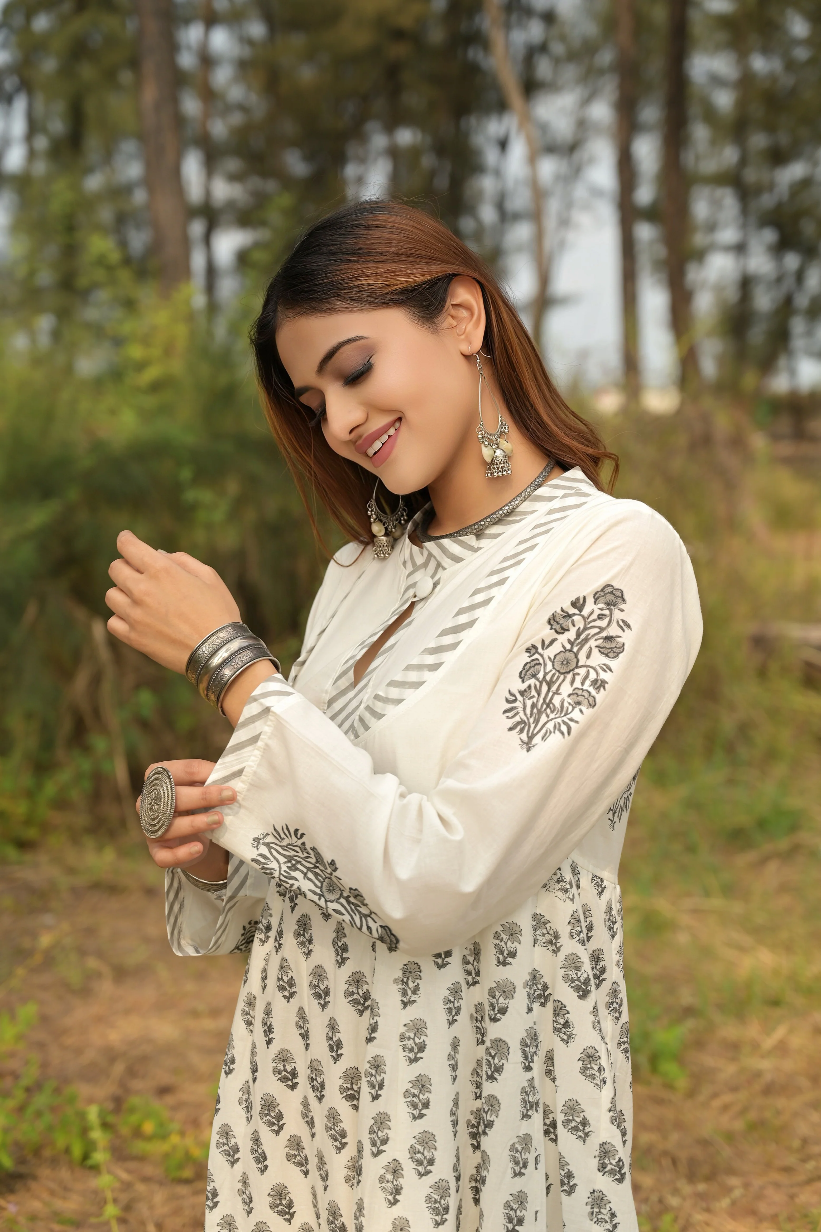 White 'Wonder' Hand Block Printed Cotton Dress - XL - Image 4