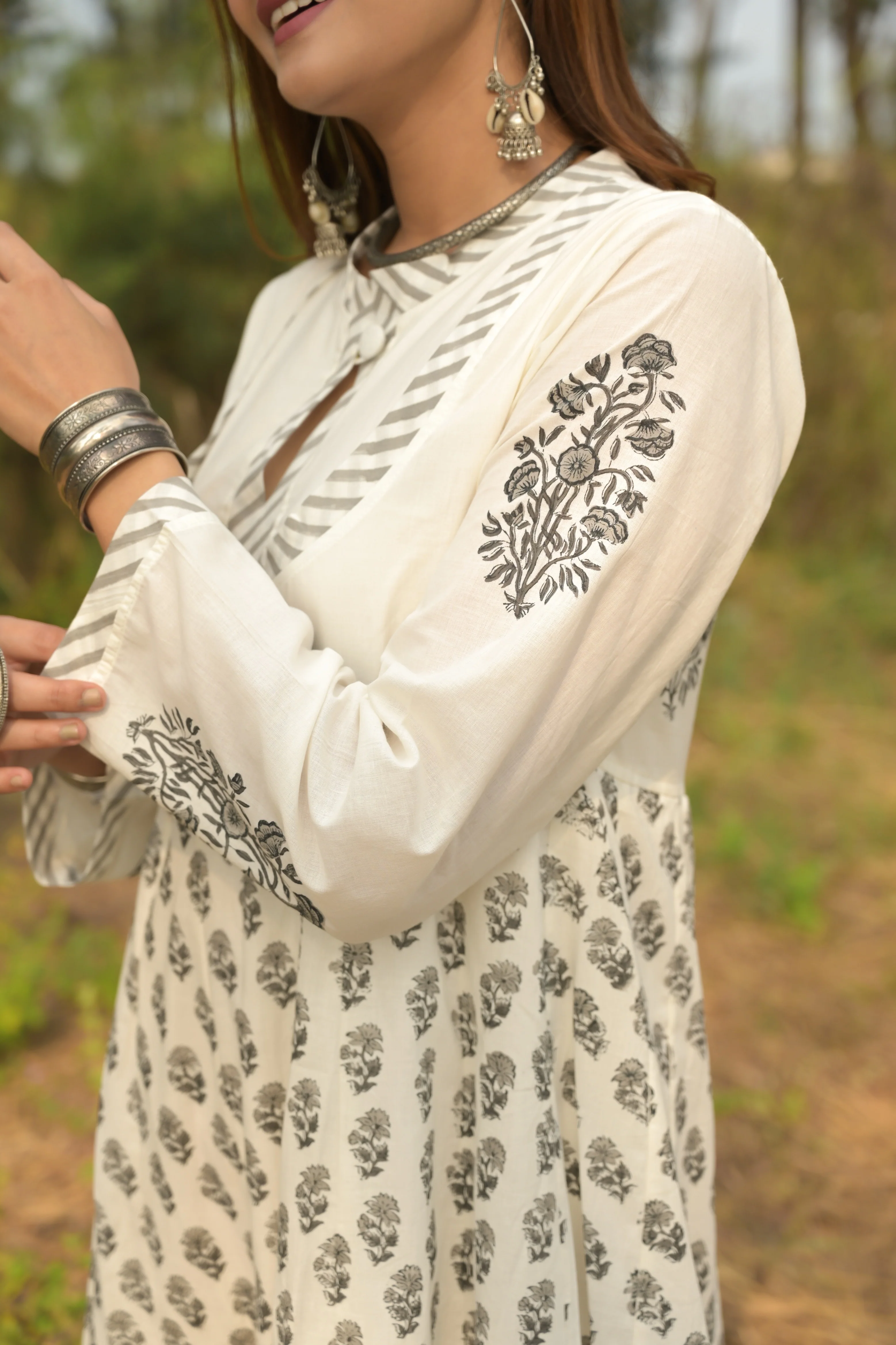 White 'Wonder' Hand Block Printed Cotton Dress - XL - Image 5