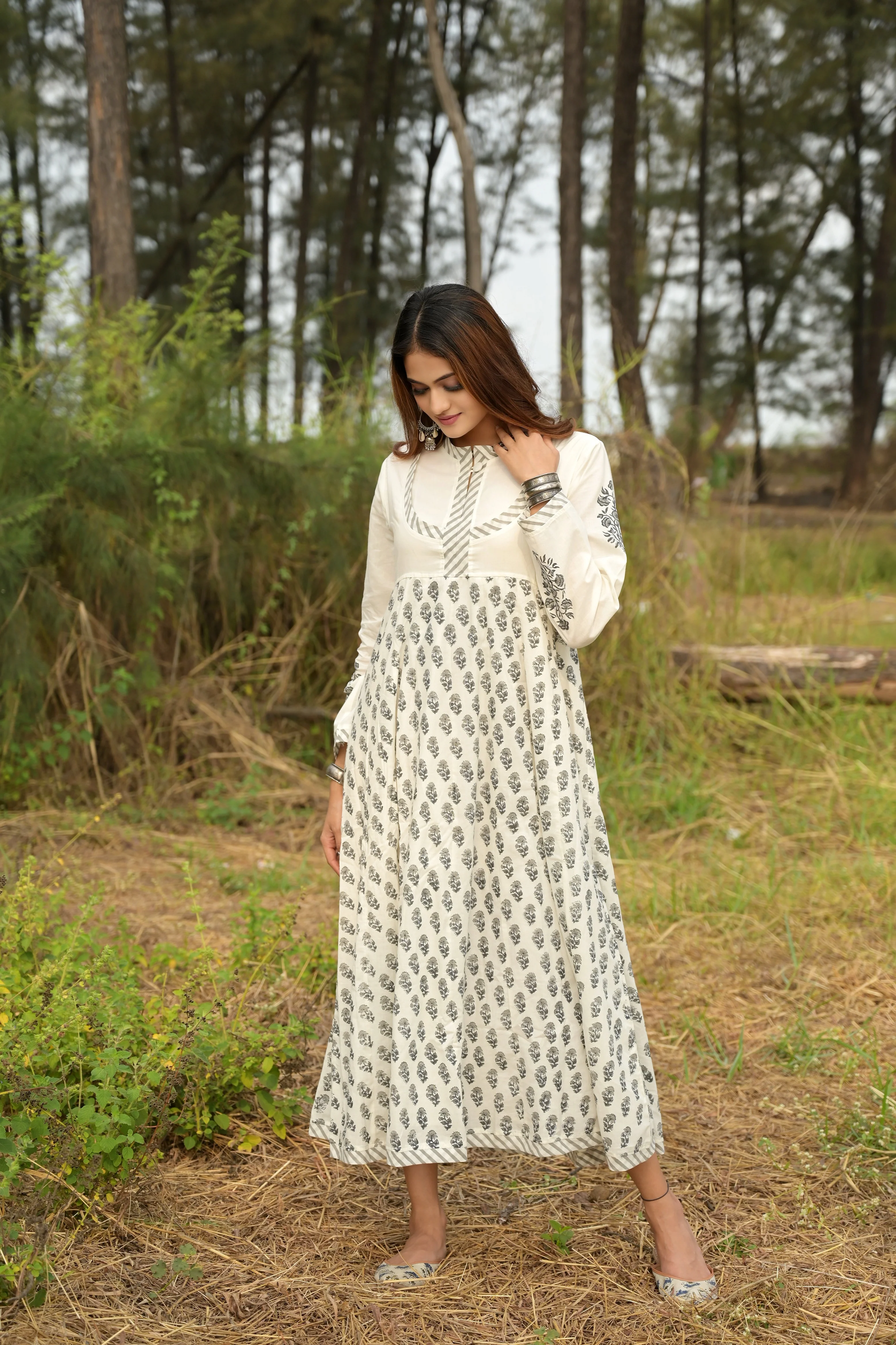 White 'Wonder' Hand Block Printed Cotton Dress - XL - Image 6