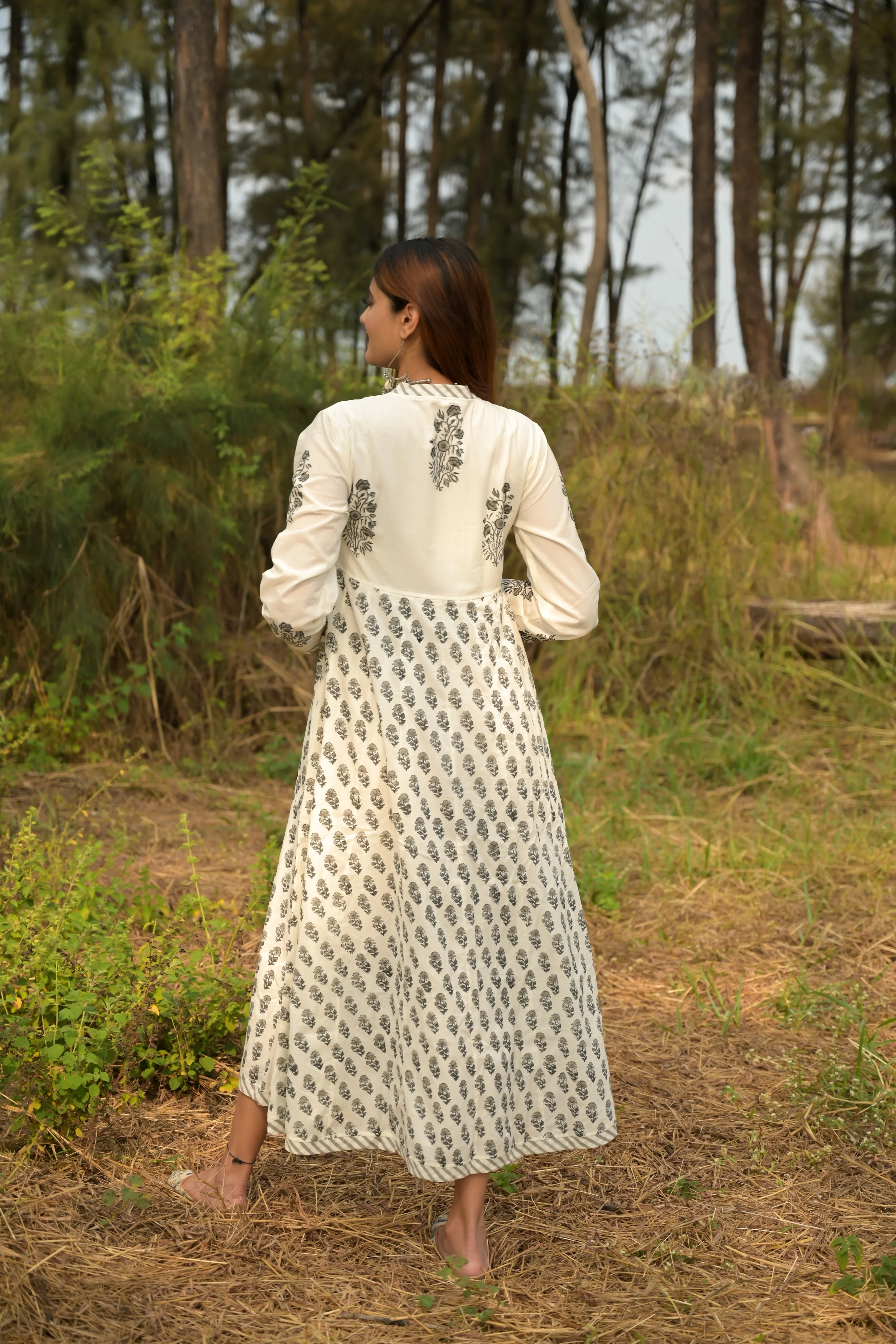 White 'Wonder' Hand Block Printed Cotton Dress - XL - Image 7