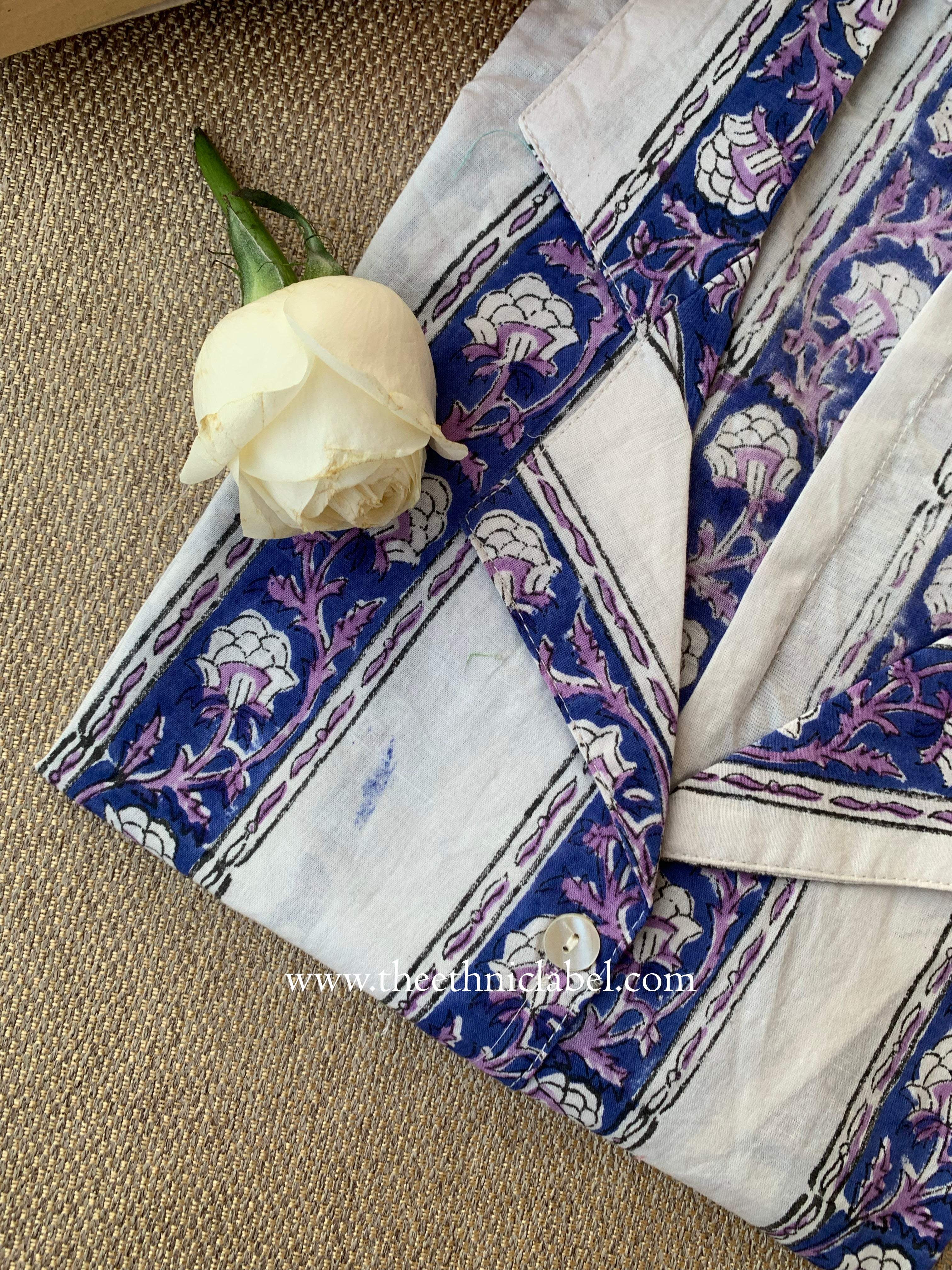 "Zinnia" Hand Block Printed Cotton Shirt - Image 4